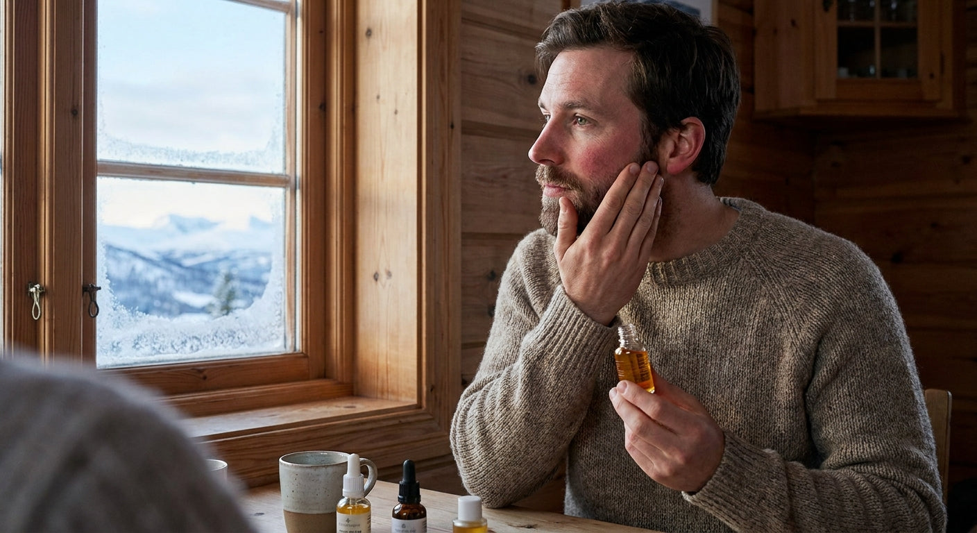 Facial oil for men whose skin flushes easily in cold weather