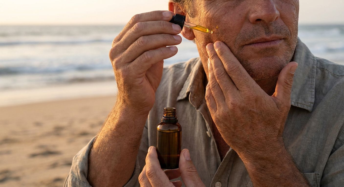 Facial oil for men after beach vacations and saltwater
